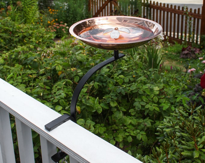 Dogwood Copper Birdbath with Clamp-on Handrail Bracket