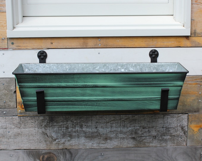 22"L Green Wall-Mount Window Box Planter and Brackets