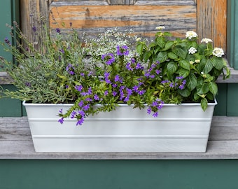 24"L White Window Box Planter, Galvanized Steel