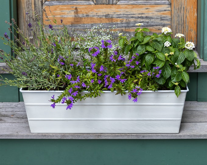 24"L White Window Box Planter, Galvanized Steel