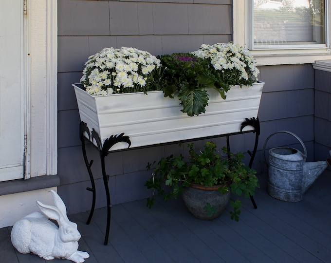 36"L White Flower Box Planter with Branches Stand, 26"H