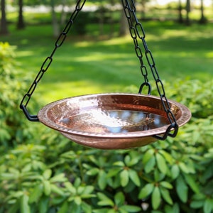 Hanging Hammered 12&quot; Copper Birdbath Bowl