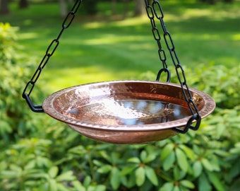 Hanging Hammered 12" Copper Birdbath Bowl
