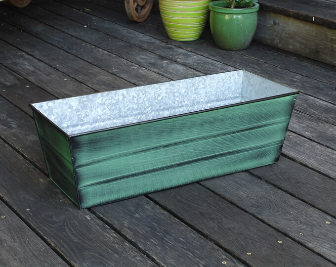 24"L Green Window Box Planter, Galvanized Steel