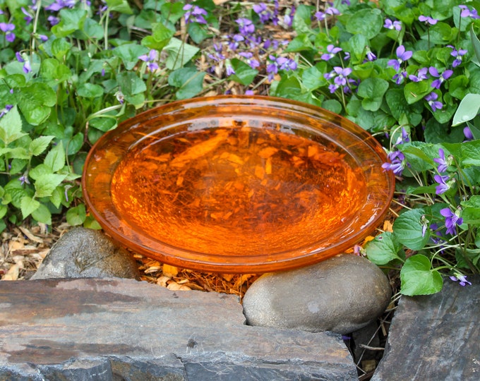 12" Tangerine Orange Crackle Glass Replacement Birdbath Bowl
