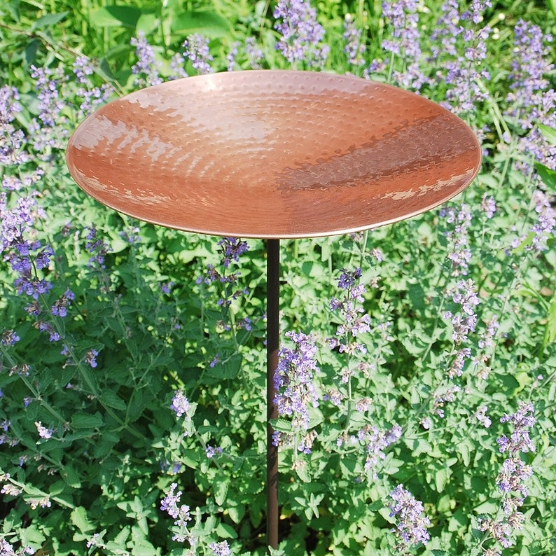 Hammered Copper Birdbath on Garden Stake