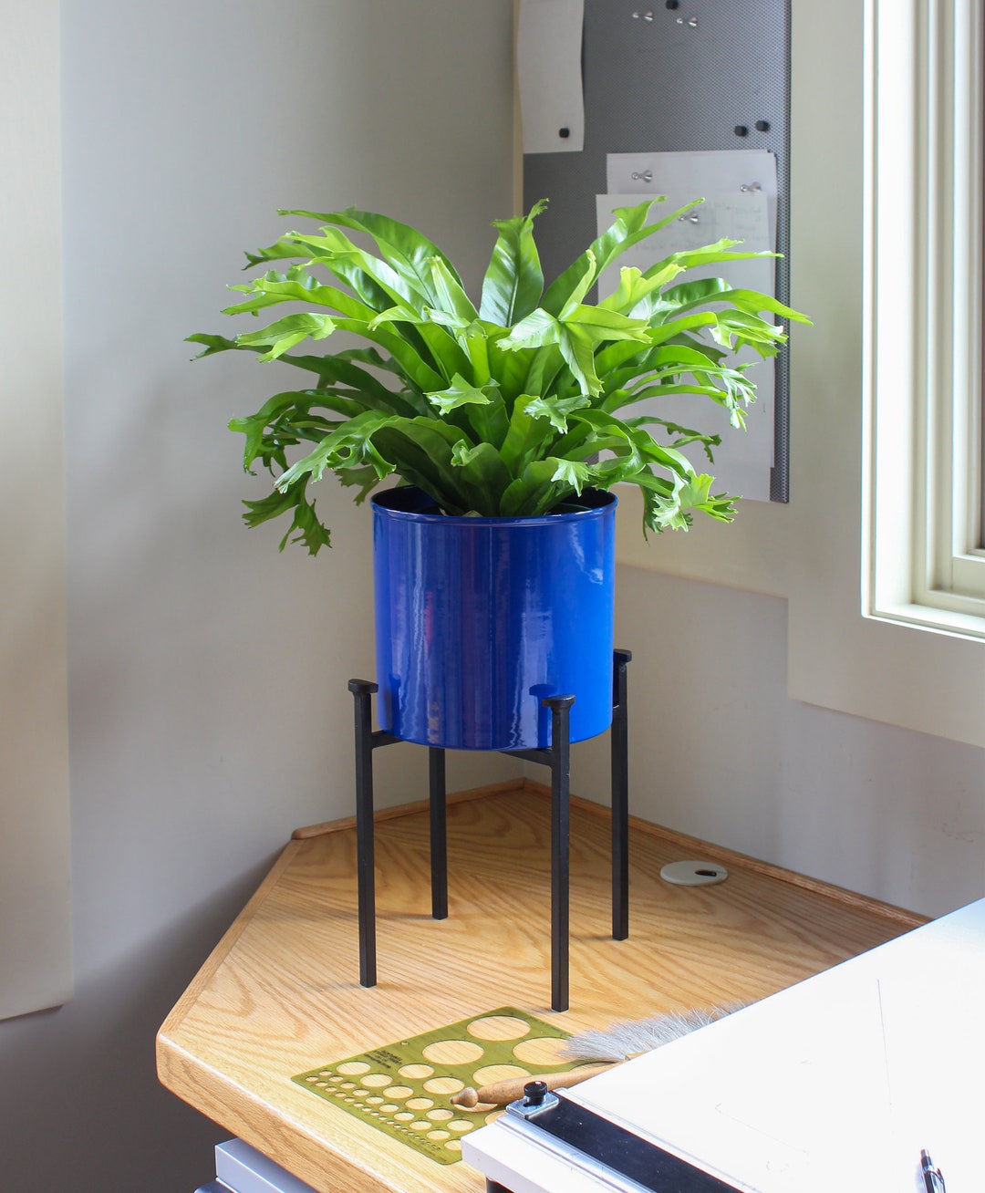 Blue Planter With Mini Modern Plant Stand Flowerpot Holder Indoor