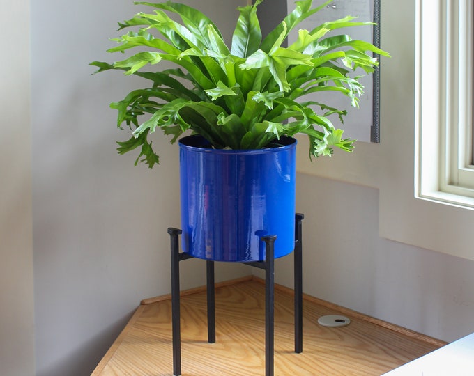 Blue Planter with Mini Modern Plant Stand Flowerpot Holder indoor/outdoor