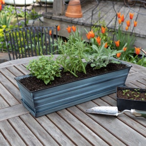 22" Slate Blue Flower Windowbox Planter, with Tray