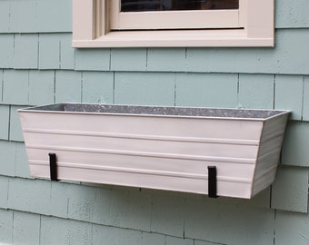 36"L Whitewash Wall-Mount Window Box Planter with Brackets