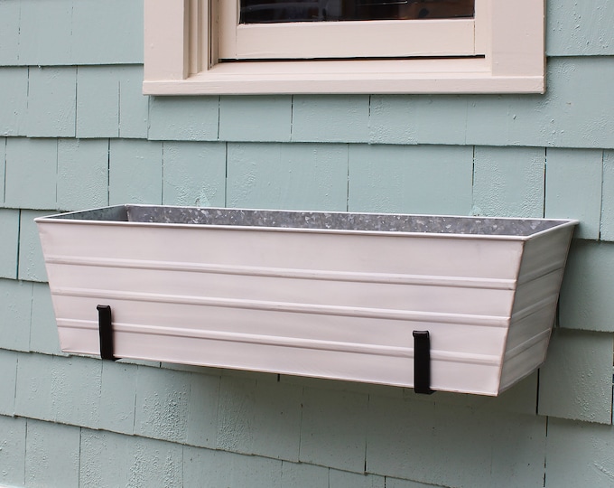 36"L Whitewash Wall-Mount Window Box Planter with Brackets