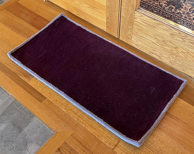 Wool Rug Sample. Rectangular Deep Burgundy with Border 44" x 22"