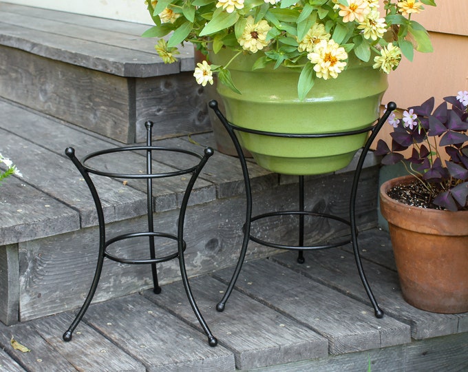 Set of Two-Ball End Wrought Iron Plant Stands indoor/outdoor