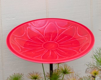 Petal Pink Hand-Embossed Birdbath on Garden Stake