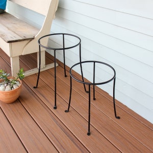 SET of 2- Simple Ring Plant Stands Wrought Iron indoor/outdoor