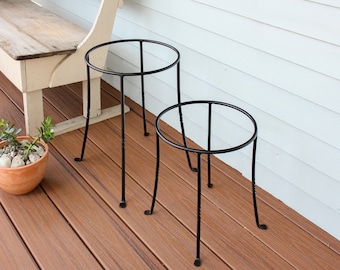 SET of 2- Simple Ring Plant Stands Wrought Iron indoor/outdoor