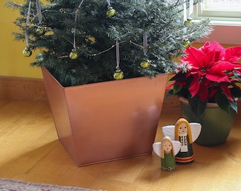Modern Copper-Plated Planter, Large Square Tree Pot (16x13 inch)