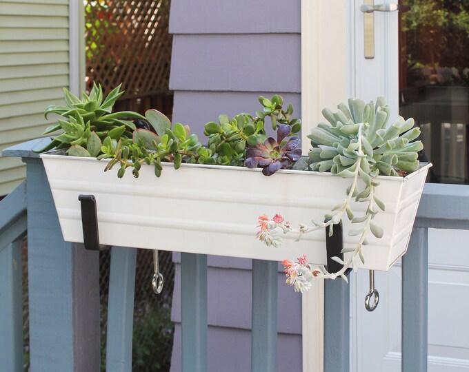 22"L Whitewash Clamp On Flower Windowbox Planter for Railings