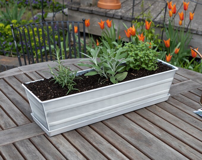 22" White Flower Windowbox Planter, with Tray