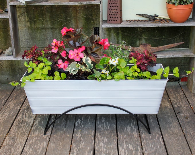 36"L White Flower Box Planter with Modern Stand