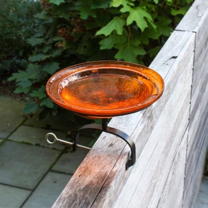 12&quot; Tangerine Glass Birdbath with with Over Deck or Hand Rail Bracket