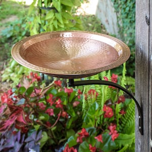 14&quot; Solid Copper Hammered Birdbath with Wall Bracket