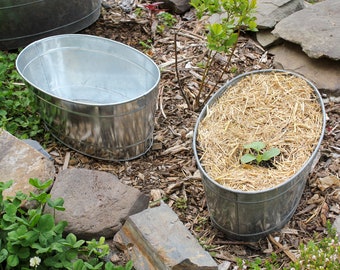 Set Of 2-Galvanized Steel Oval Tubs for Planter, Ice Bucket
