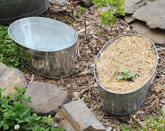 Set Of 2-Galvanized Steel Oval Tubs for Planter, Ice Bucket