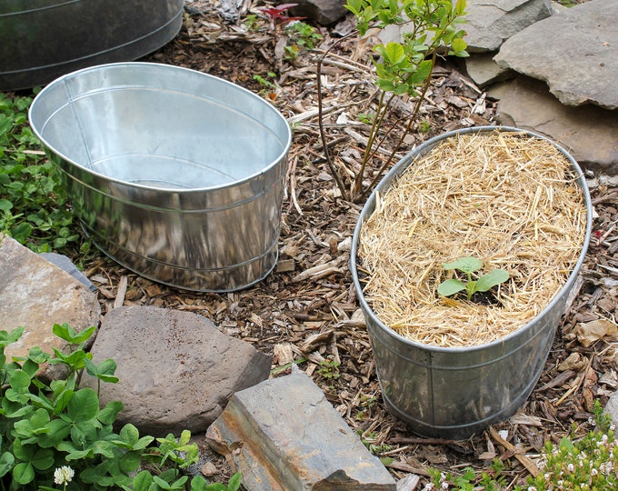 Set Of 2-Galvanized Steel Oval Tubs for Planter, Ice Bucket