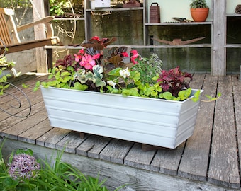 36"L Whitewash Window Box Planter, Galvanized Steel