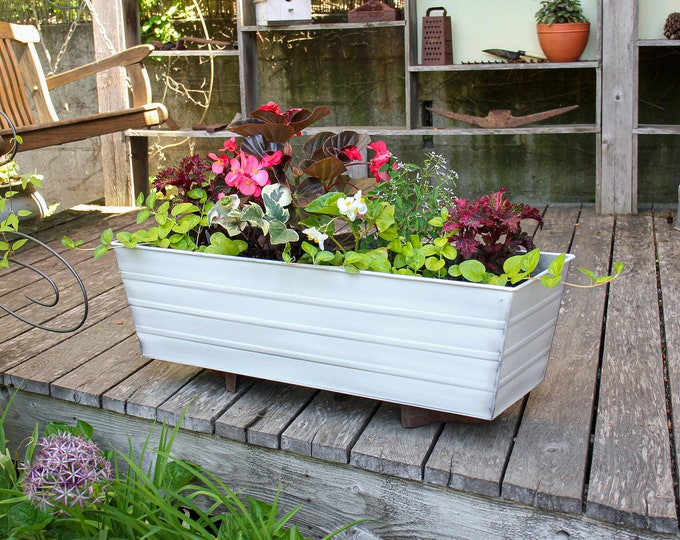 36"L Whitewash Window Box Planter, Galvanized Steel