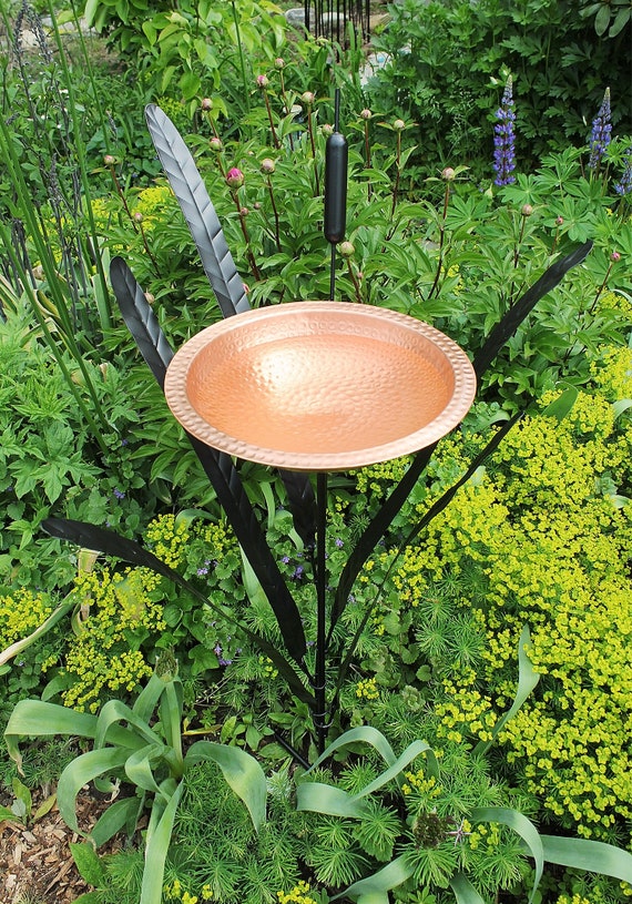 Cattail Copper Birdbath Garden Stake Etsy