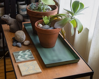 Set of Two, 24" Green Rectangular Plant Windowsill Trays