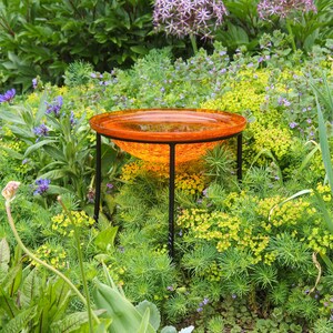 12 Tangerine Crackle Glass Birdbath Bowl With Wrought - Etsy