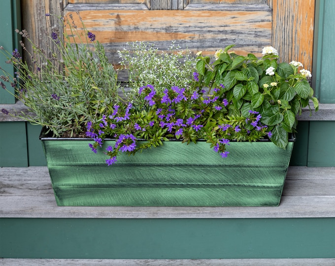 24"L Green Window Box Planter, Galvanized Steel