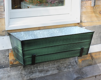 24"L Dark Green Wall-Mount Window Box Planter and Brackets