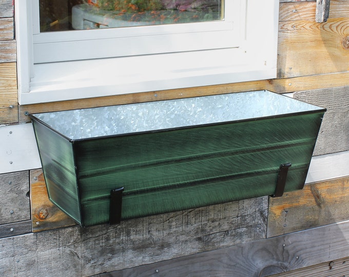 24"L Dark Green Wall-Mount Window Box Planter and Brackets