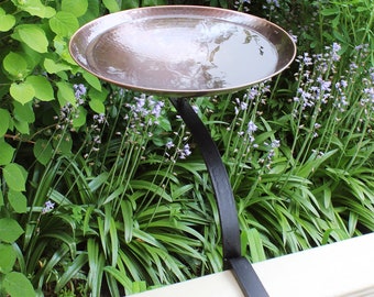 Hammered Copper Birdbath with Clamp-on Bracket for Railings