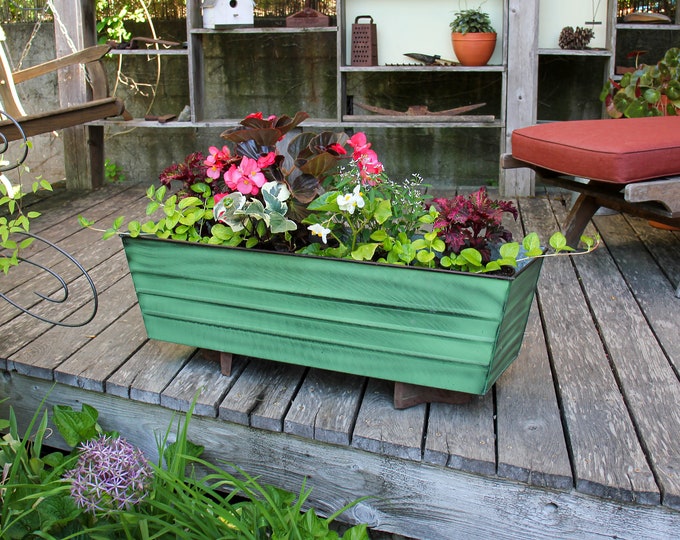 36"L Dark Green Window Box Planter, Galvanized Steel