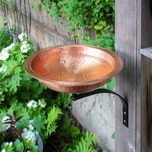 Hammered Solid Copper Birdbath with Wall Bracket