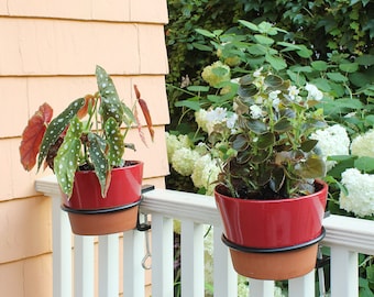 2-Clamp-On 6" Flowerpot Ring/Holder Railing Brackets, Wrought Iron