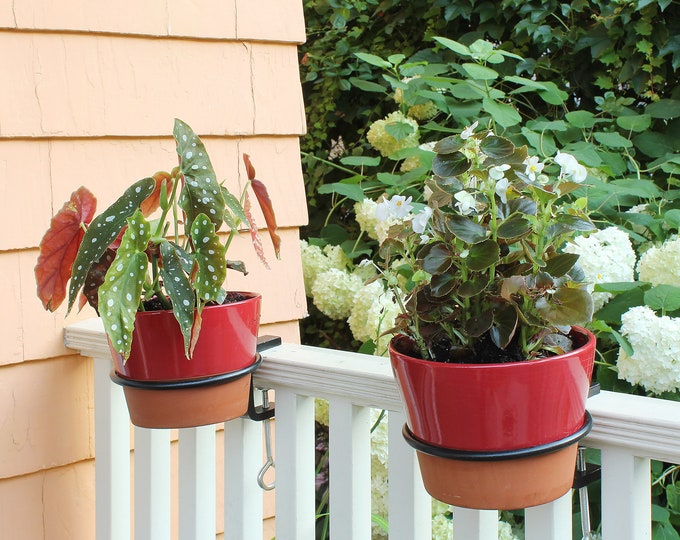 2-Clamp-On 6" Flowerpot Ring/Holder Railing Brackets, Wrought Iron