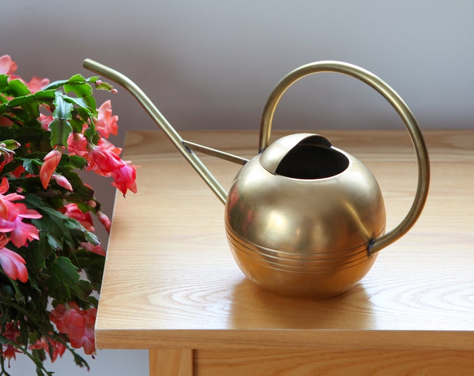 Globe Hand Spun Solid Brass Watering Can for Houseplants and Garden