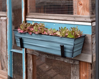 22"L Slate Blue Wall-Mount Window Box Planter and Brackets
