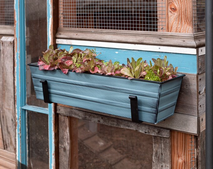 22"L Slate Blue Wall-Mount Window Box Planter and Brackets