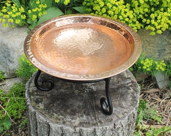 Hammered Copper Birdbath Bowl and Stand