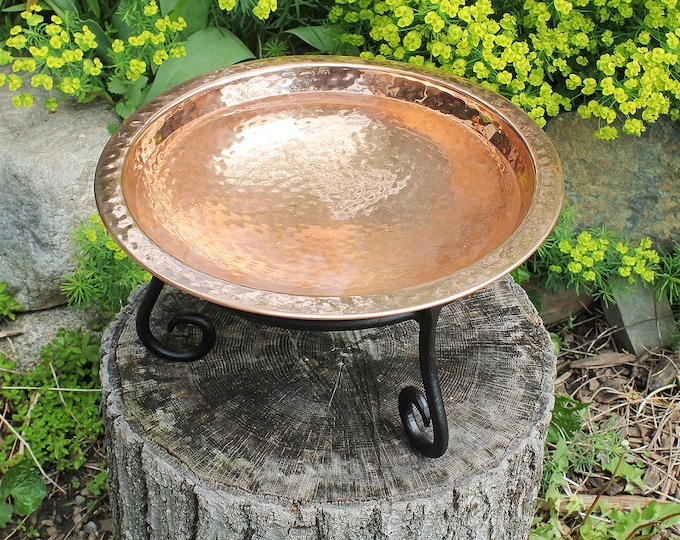 Hammered Copper Birdbath Bowl and Stand