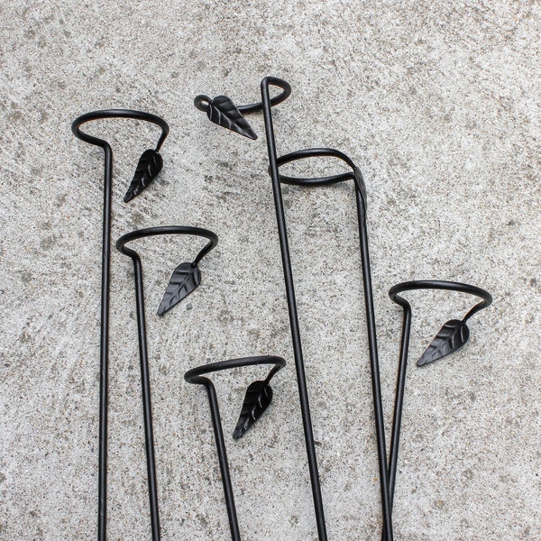 6-Plant Stakes with Leaf ends, Wrought Iron (SET of 6)