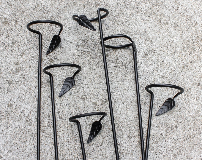 6-Plant Stakes with Leaf ends, Wrought Iron (SET of 6)