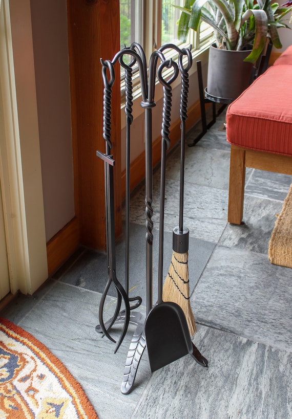 Wrought Iron Handmade Classic Twisted Rope Fireplace Tool Set - Etsy